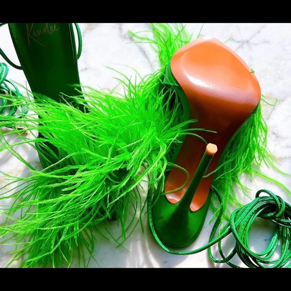 Shoes - Kandees Green Ostrich Feather Sandals